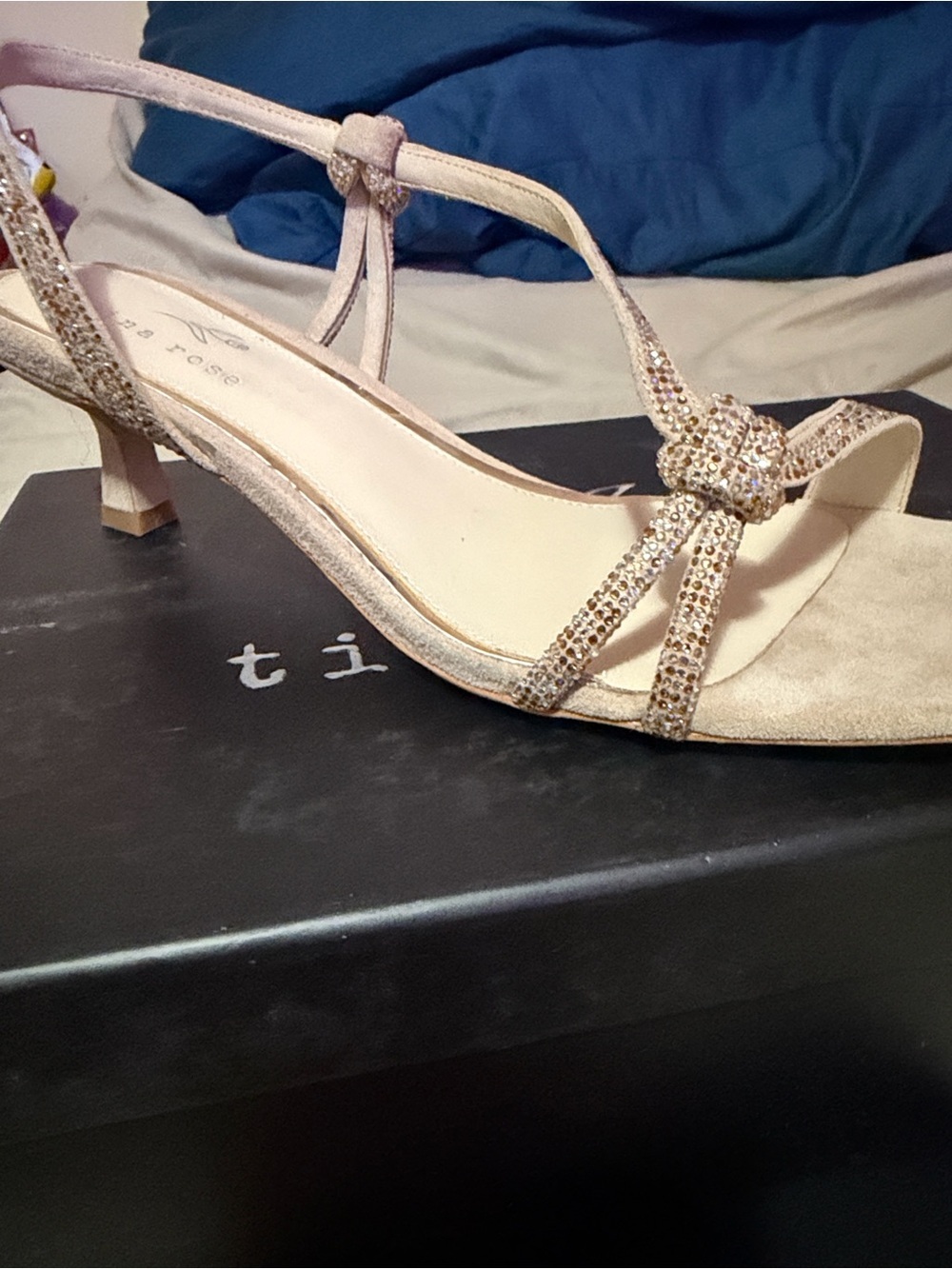 Tina Rose "Jane TR" Elegant Beige Rhinestone Slingback Heels